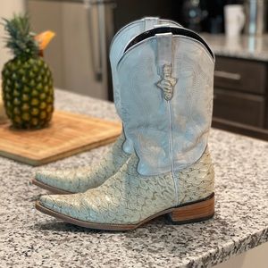 White Leather Anteater Print Cowboy Boots Mens 10